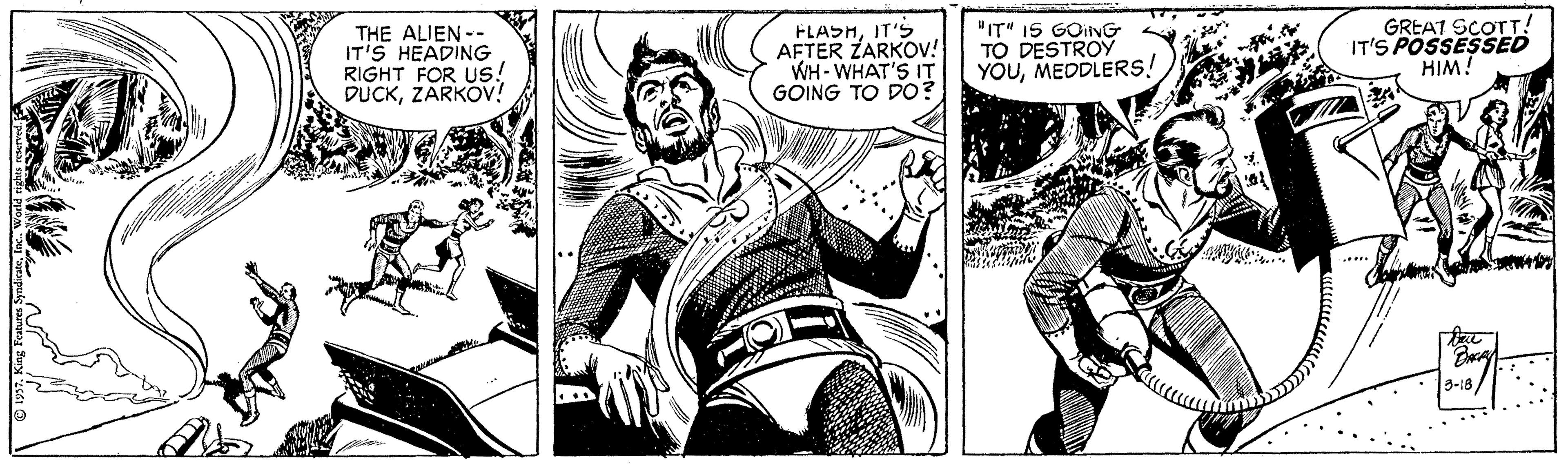 Font OCR: THE ALIEN -- IT'S HEADING RIGHT FOR Us! DUCKZARKOV! FLASHIT'S AFTER ZARKOV! WH- WHAT'S IT GOING TO D0? "IT" I5 GOivG TO DESTROY YÕUMEDDLERS! GREAT SCOT! IT'S POSSESSED HIM! 3-18 THE ALIEN -- IT'S HEADING RIGHT FOR Us! DUCKZARKOV! FLASHIT'S AFTER ZARKOV! WH- WHAT'S IT GOING TO D0? "IT" I5 GOivG TO DESTROY YÕUMEDDLERS! GREAT SCOT! IT'S POSSESSED HIM! 3-18