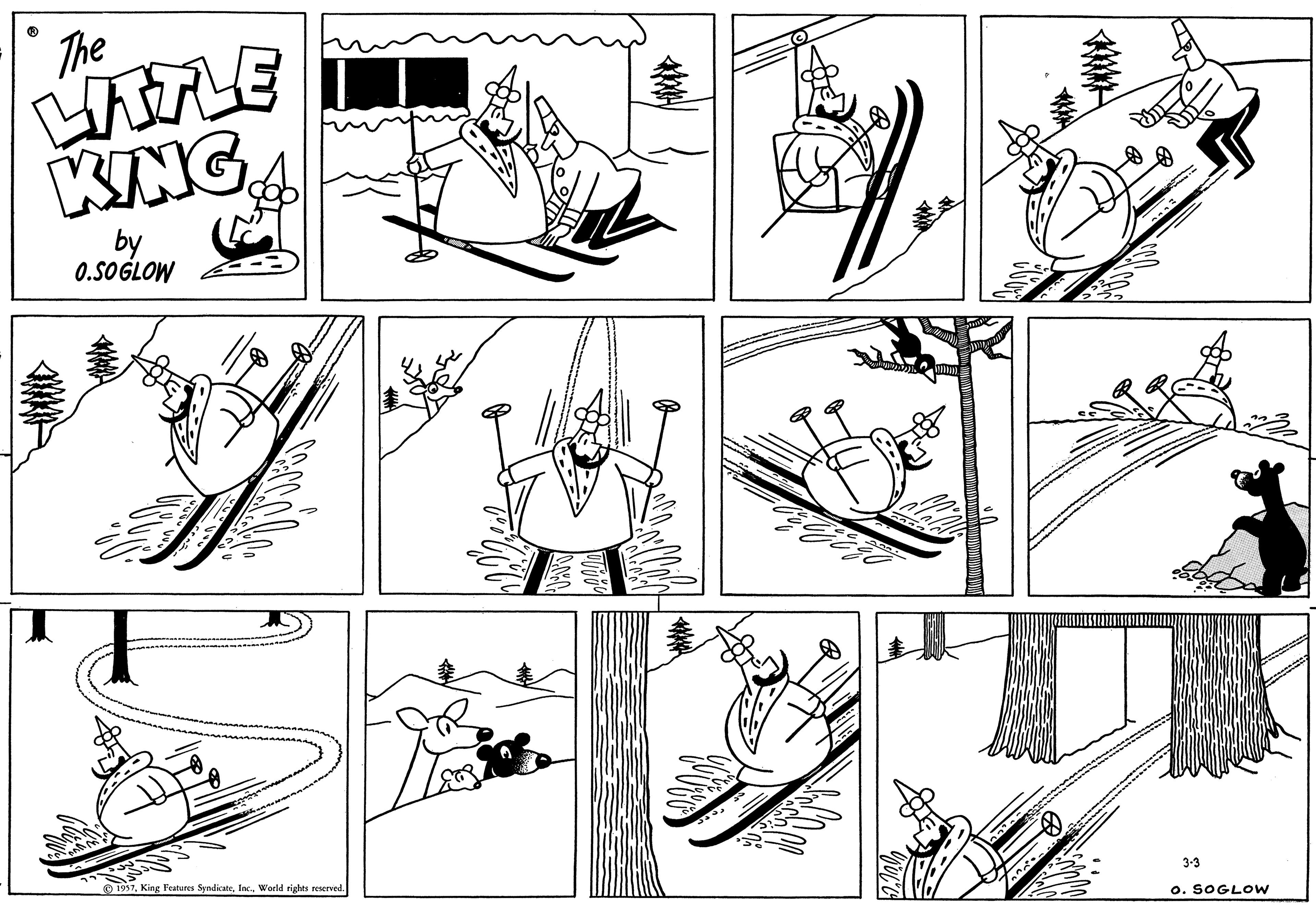 Line OCR: The LITTLE KING by 0.SOGLOW 1937World rights reserved. 3-3 O. SOGLOW The LITTLE KING by 0.SOGLOW 1937King Features SyndicateWorld rights reserved . 3-3 O. SOGLOW
