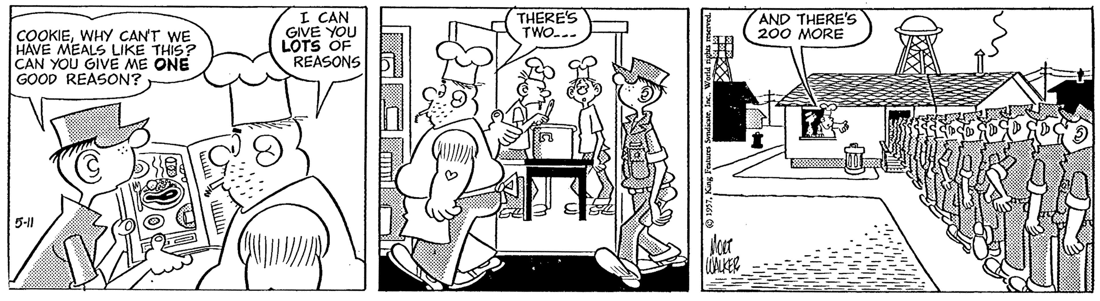 Monochrome OCR: I CAN GIVE YOU LOTS OF REASONS AND THERE'S 200 MORE THERE'S TWO... COOKIEWHY CAN'T WE HAVE MEALS LIKE THIS? CAN YOU GIVE ME ONE GOOD REASON? 5-11 I CAN GIVE YOU LOTS OF REASONS AND THERE'S 200 MORE THERE'S TWO... COOKIEWHY CAN'T WE HAVE MEALS LIKE THIS? CAN YOU GIVE ME ONE GOOD REASON? 5-11