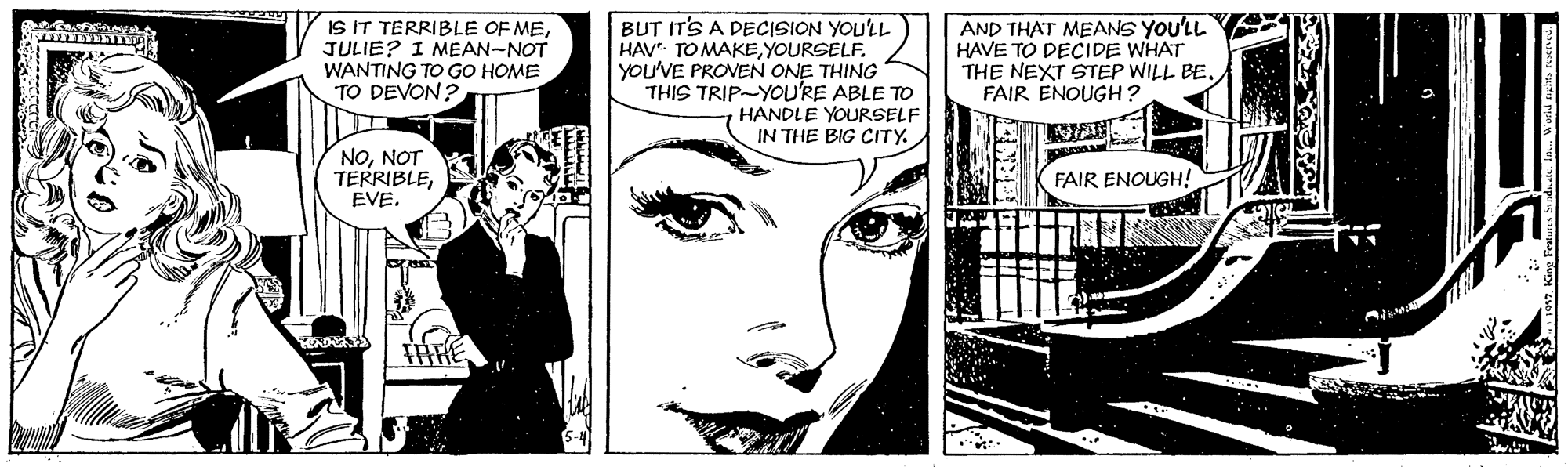 Human OCR: IS IT TERRIBLE OF MEJULIE? I MEAN-NOT WANTING TO GO HOME TO DEVON? BUT IT'S A DECISION YOU'LL HAV. TOMAKEYOURSELF. YoU'VE PROVEN ONE THING THIS TRIP-YOU'RE ABLE TO HANDLE YOURSELF IN THE BIG CITY. AND THAT MEANS YOU'LL HAVE TO DECIDE WHAT THE NEXT STEP WILL BEFAIR ENOUGH? NONOT TERRIBLEEVE. FAIR ENOUGH! IS IT TERRIBLE OF MEJULIE? I MEAN-NOT WANTING TO GO HOME TO DEVON? BUT IT'S A DECISION YOU'LL HAV. TOMAKEYOURSELF. YoU'VE PROVEN ONE THING THIS TRIP-YOU'RE ABLE TO HANDLE YOURSELF IN THE BIG CITY. AND THAT MEANS YOU'LL HAVE TO DECIDE WHAT THE NEXT STEP WILL BEFAIR ENOUGH? NONOT TERRIBLEEVE. FAIR ENOUGH!