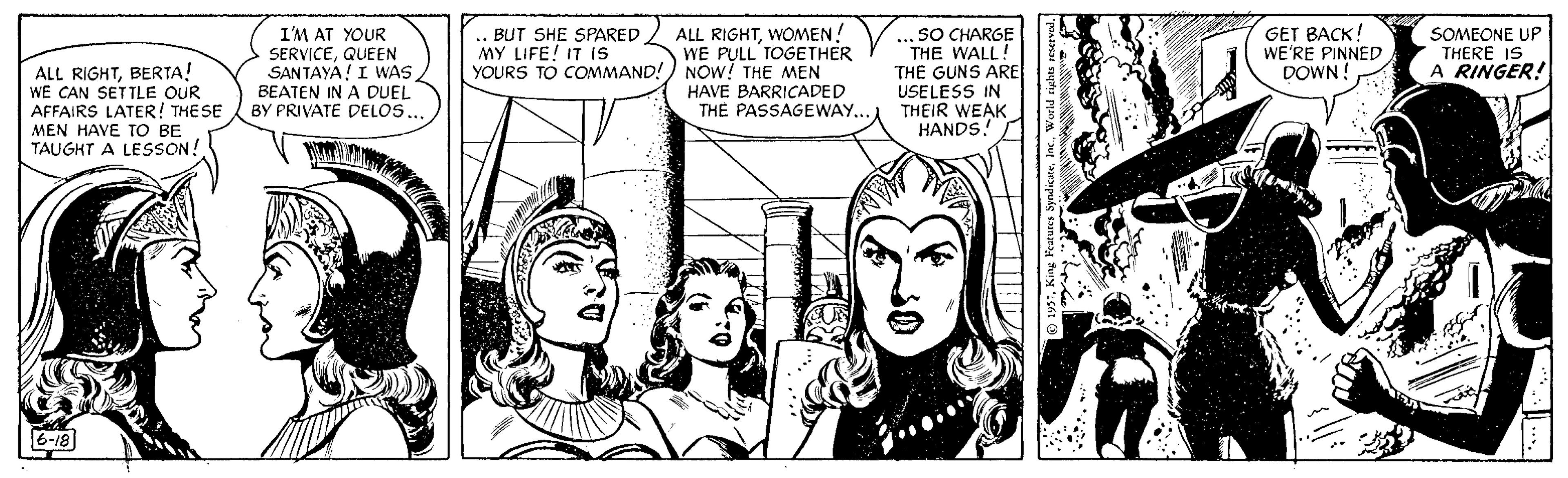 Art OCR: ALL RIGHTWOMEN! WE PULL'TOGETHER NOW! THE MEN HAVE BARRICADED THE PASSAGEWA.. SO CHARGE THE WALL! THE GUNS ARE USELESS IN THEIR WEAK HANDS! I'M AT YOUR SERVICEQUEEN SANTAYA! I WAS BEATEN IN A DUEL .BUT SHE SPARED MY LIFE! IT IS YOURS TO COMMAND! GET BACK! WE'RE PINNED DOWN! SOMEONE UP THERE IS A RINGER! ALL RIGHTBERTA! WE CAN SET TLE OUR AFFAIRS LATER! THE SE BY PRIVATE DELOS.. MEN HAVE TO BE TAUGHT A LESSON! 6-18 ALL RIGHTWOMEN! WE PULL'TOGETHER NOW! THE MEN HAVE BARRICADED THE PASSAGEWA.. SO CHARGE THE WALL! THE GUNS ARE USELESS IN THEIR WEAK HANDS! I'M AT YOUR SERVICEQUEEN SANTAYA! I WAS BEATEN IN A DUEL .BUT SHE SPARED MY LIFE! IT IS YOURS TO COMMAND! GET BACK! WE'RE PINNED DOWN! SOMEONE UP THERE IS A RINGER! ALL RIGHTBERTA! WE CAN SET TLE OUR AFFAIRS LATER! THE SE BY PRIVATE DELOS.. MEN HAVE TO BE TAUGHT A LESSON! 6-18