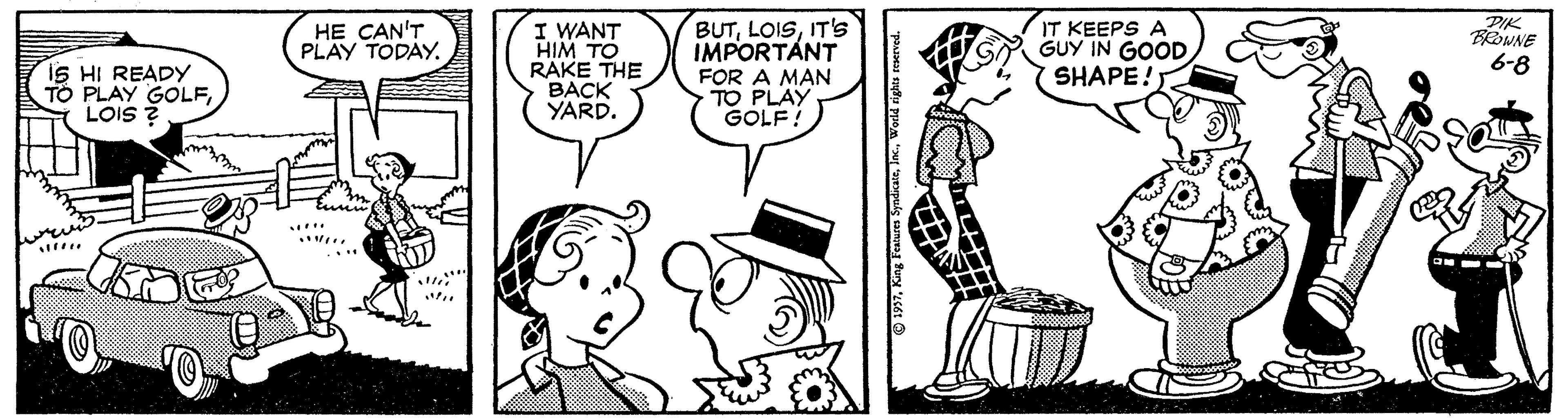 Organism OCR: PIK BROMNE BUTIT'S IMPORTÁNT FOR A MAN TO PLAY GOLF! IT KEEPS A GUY IN GOODSHAPE! HE CAN'T PLAY TODAY. I WANT HIM TO RAKE THE BACK YARD. 6-8 HI READY TO PLAY GOLFLOIS ? PIK BROMNE BUTIT'S IMPORTÁNT FOR A MAN TO PLAY GOLF! IT KEEPS A GUY IN GOODSHAPE! HE CAN'T PLAY TODAY. I WANT HIM TO RAKE THE BACK YARD. 6-8 HI READY TO PLAY GOLFLOIS ?