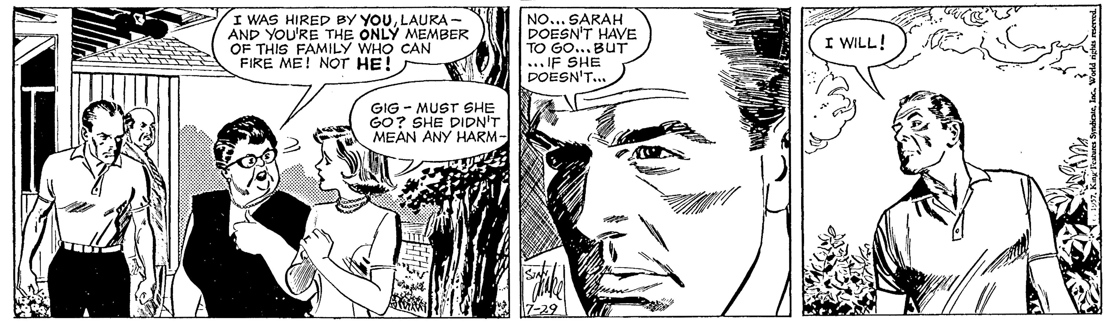Style OCR: I WAS HIREP BY YOULAURA - AND YOU'RE THE ONLY MEMBER OF THIS FAMILY WHO CAN FIRE ME! NOT HE! NO... SARAH DOESN'T HAVE TO GO... BUT ... IF SHE DOESN'T... I WILL! GIG - MUST SHE GO? SHE DIDN'T MEAN ANY HARM- I WAS HIREP BY YOULAURA - AND YOU'RE THE ONLY MEMBER OF THIS FAMILY WHO CAN FIRE ME! NOT HE! NO... SARAH DOESN'T HAVE TO GO... BUT ... IF SHE DOESN'T... I WILL! GIG - MUST SHE GO? SHE DIDN'T MEAN ANY HARM-