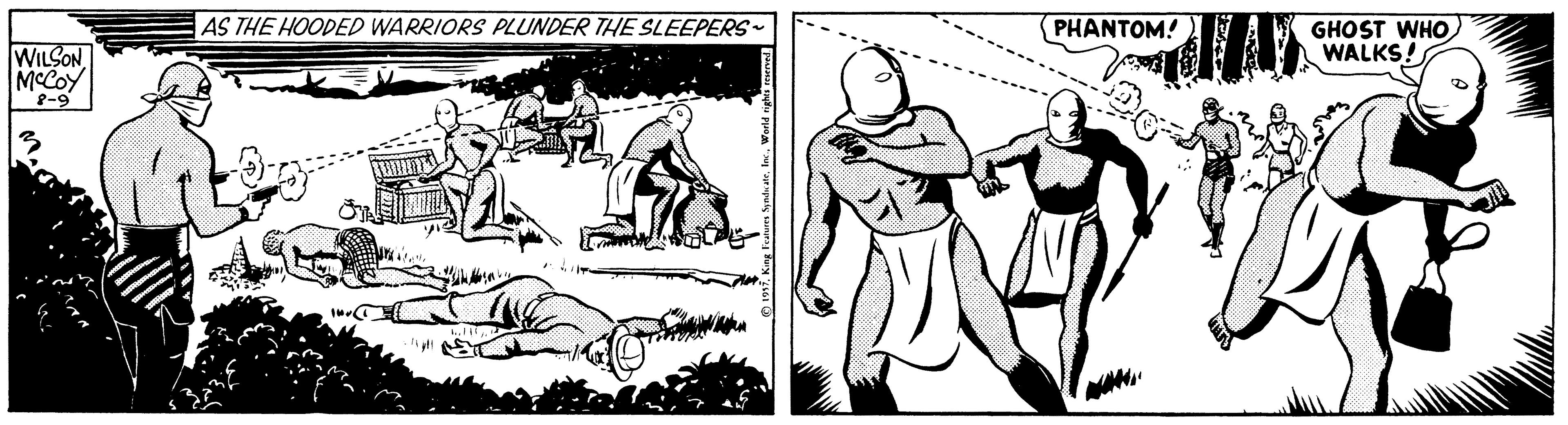 Line OCR: AS THE HOODED WARRIORS PLUNDER THE SLEEPERS PHANTOM! GHOST WHOWALKS! WILSON MCCOY 8-9 AS THE HOODED WARRIORS PLUNDER THE SLEEPERS PHANTOM! GHOST WHOWALKS! WILSON MCCOY 8-9