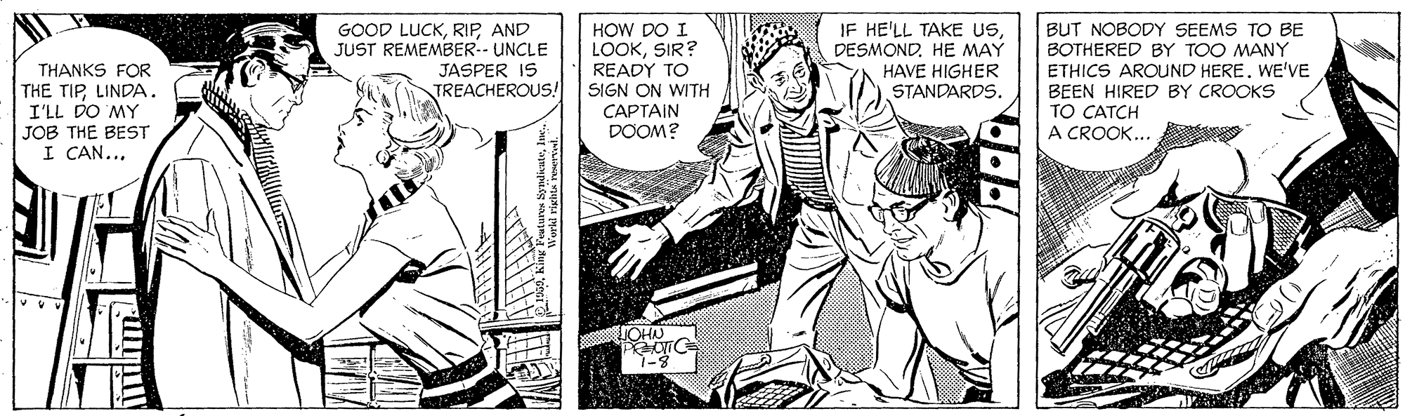 Comic book OCR: IF HE'LL TAKE USHE MAY GOOD LUCKAND JUST REMEMBER.- UNCLE JASPER IS TREACHEROUS! HOW DO I LOOKSIR? READY TO SIGN ON WITH ???TAIN DOOM? BUT NOBODY SEEMS TO BE BOTHERED BY TOO MANY ETHICS AROUND HERE. WE'VE BEEN HIRED BY CROOKS TO CATCH A CROOK... THANKS FOR HAVE HIGHER STANDARDS. THE TIPLINDA. I'LL DO MY JOB THE BEST I CAN... e OHN 1-3 IF HE'LL TAKE USHE MAY GOOD LUCKAND JUST REMEMBER.- UNCLE JASPER IS TREACHEROUS! HOW DO I LOOKSIR? READY TO SIGN ON WITH ???TAIN DOOM? BUT NOBODY SEEMS TO BE BOTHERED BY TOO MANY ETHICS AROUND HERE. WE'VE BEEN HIRED BY CROOKS TO CATCH A CROOK... THANKS FOR HAVE HIGHER STANDARDS. THE TIPLINDA. I'LL DO MY JOB THE BEST I CAN... e OHN 1-3