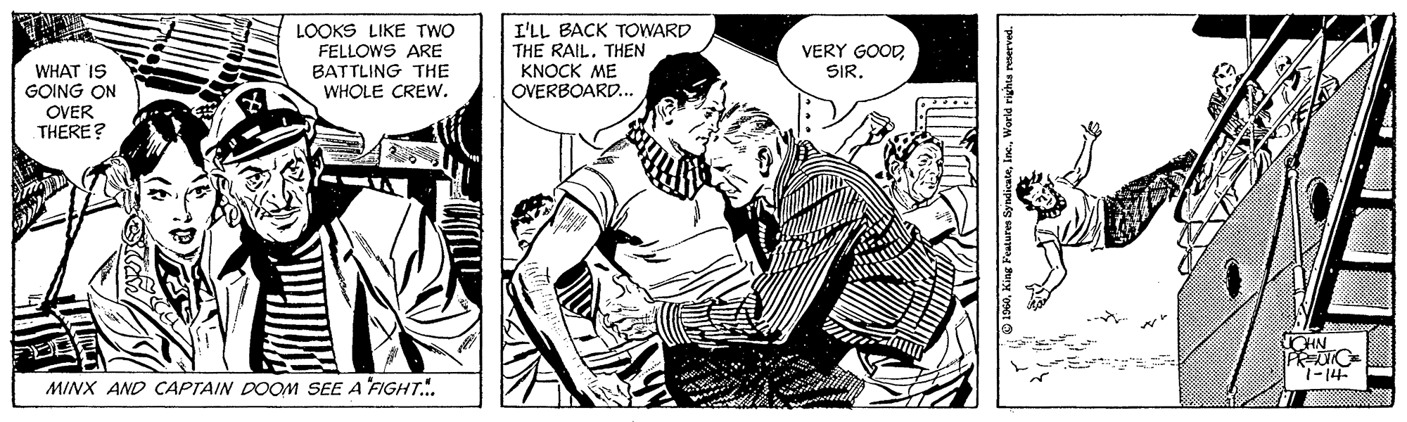 Comic book OCR: LOOKS LIKE TWO FELLOWS ARE BATTLING THE WHOLE CREW. I'LL BACK TOWARD THE RAIL. THEN KNOCK ME OVERBOARD... VERY GOODSIR. WHAT IS GOING ON OVER THERE? CHN PR-NC 1-14 MINX AND CAPTAIN DOOM SEE A FIGHT". .World righte reserved. LOOKS LIKE TWO FELLOWS ARE BATTLING THE WHOLE CREW. I'LL BACK TOWARD THE RAIL. THEN KNOCK ME OVERBOARD... VERY GOODSIR. WHAT IS GOING ON OVER THERE? CHN PR-NC 1-14 MINX AND CAPTAIN DOOM SEE A FIGHT". .World righte reserved.