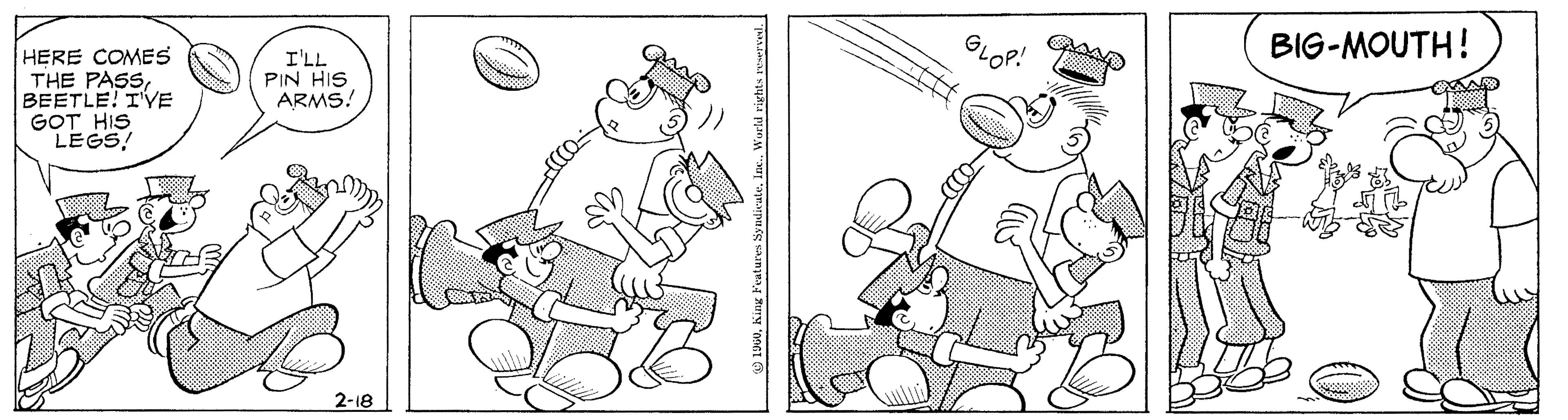Parallel OCR: LOP! BIG-MOUTH! HERE COMES THE PASSBEETLE! I'YE GOT HIS LEGS! I'LL PIN HIS ARMS! 2-18 LOP! BIG-MOUTH! HERE COMES THE PASSBEETLE! I'YE GOT HIS LEGS! I'LL PIN HIS ARMS! 2-18