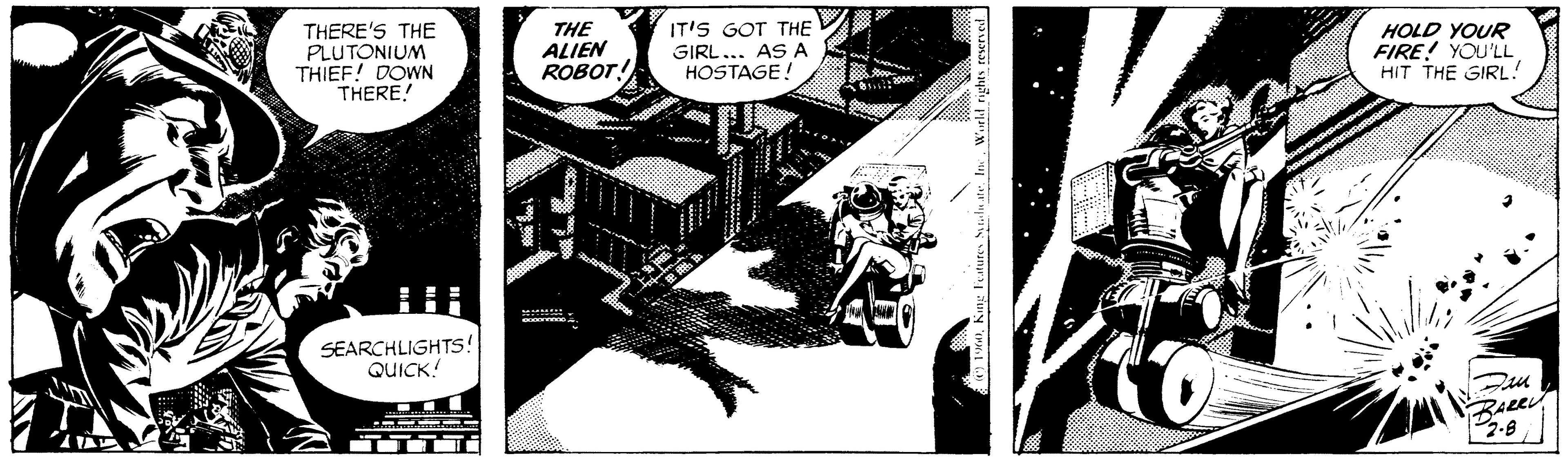 Fiction OCR: THERE'S THE PLUTONIUM THIEF! DOWN THERE! THE ALIEN ROBOT! IT'S GOT TH? GIRL... AS A HOSTAGE! HOLD YOUR FIRE! YOU'LL HIT THE GIRL! SEARCHLIGHTS! QUICK! BALEL THERE'S THE PLUTONIUM THIEF! DOWN THERE! THE ALIEN ROBOT! IT'S GOT TH? GIRL... AS A HOSTAGE! HOLD YOUR FIRE! YOU'LL HIT THE GIRL! SEARCHLIGHTS! QUICK! BALEL