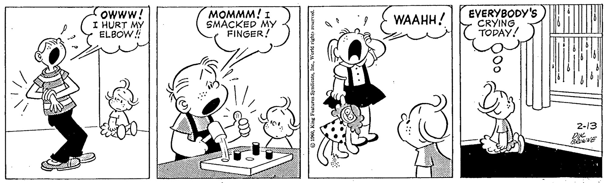 Mammal OCR: Owww! I HURT MY ELBOW ! MOMMM! I SMACKED MY FINGER! EVERYBODY'S CRYING TODAY! WAAHH! 2-13 Owww! I HURT MY ELBOW ! MOMMM! I SMACKED MY FINGER! EVERYBODY'S CRYING TODAY! WAAHH! 2-13