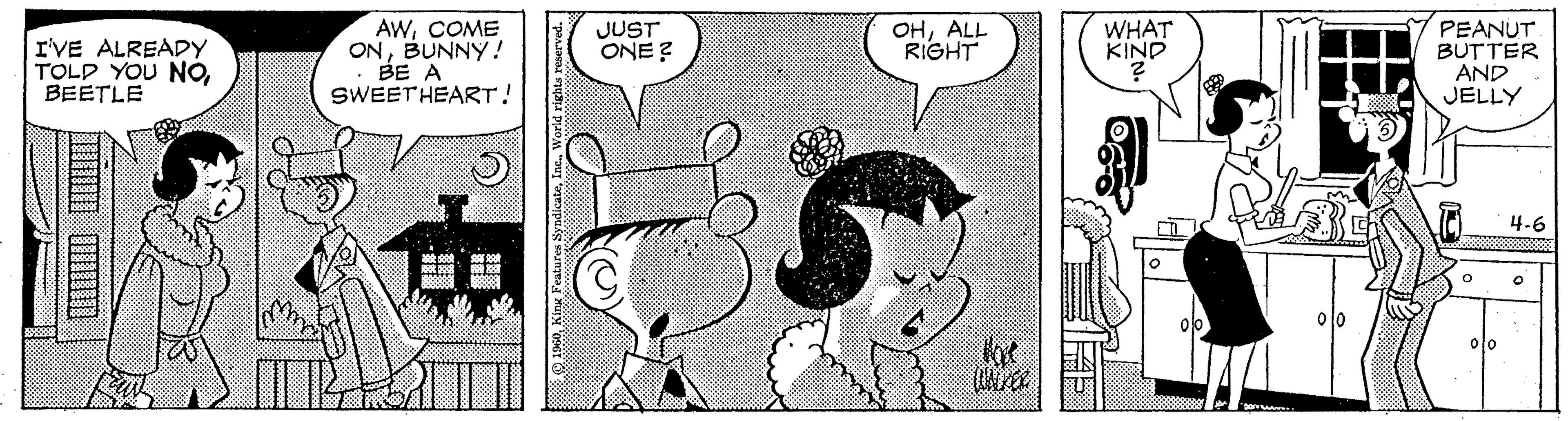 Monochrome OCR: AwCOME ONBUNNY! BE A SWEETHEART! WHAT KIND JUST ONE ? OHALL RIGHT I'VE ALREADY TOLD YOU NOBEETLE PEANUT BUTTER AND JELLY 4-6 ?0 AwCOME ONBUNNY! BE A SWEETHEART! WHAT KIND JUST ONE ? OHALL RIGHT I'VE ALREADY TOLD YOU NOBEETLE PEANUT BUTTER AND JELLY 4-6 ? 0