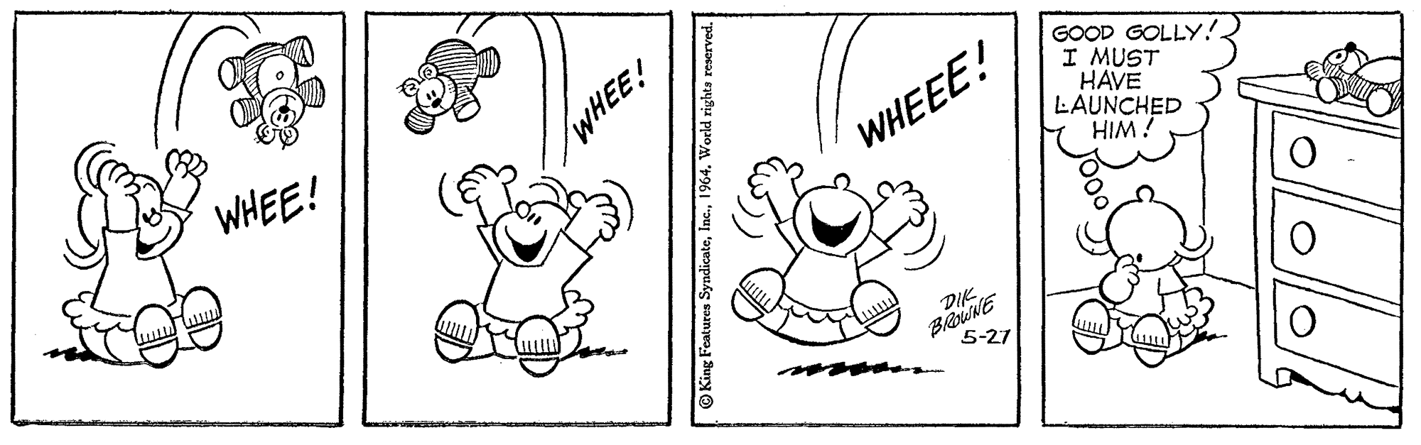 Rectangle OCR: GOOD GOLLY!2 I MUST HAVE LAUNCHED HIM! WHEE! WHEE! WHEEE! 5-27 GOOD GOLLY!2 I MUST HAVE LAUNCHED HIM! WHEE! WHEE! WHEEE! 5-27