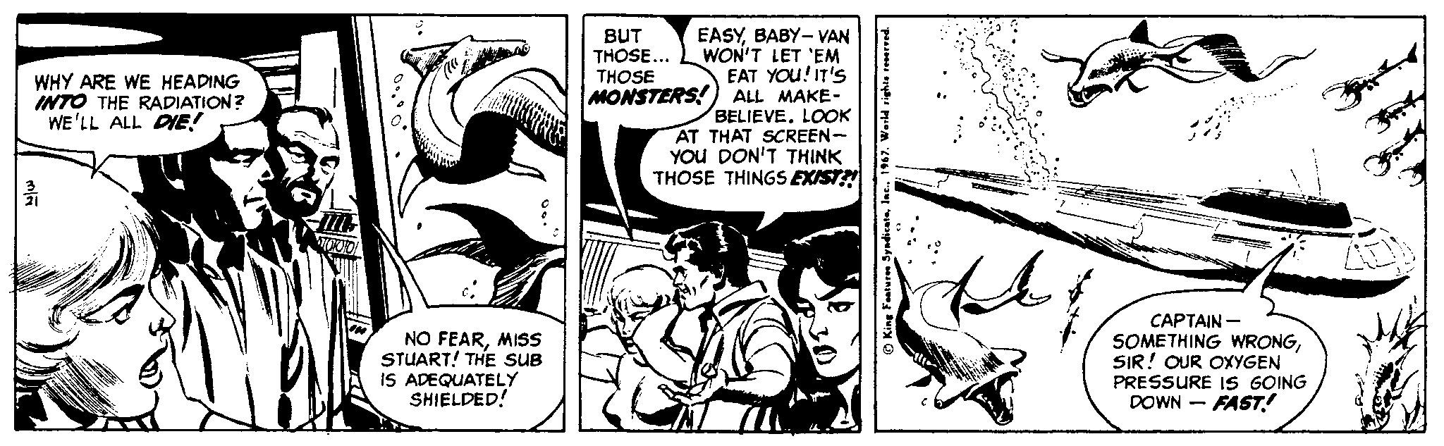 Fictional character OCR: BUT THOSE... THOSE MONSTERS! EASYBABY- VAN WON'T LET 'EM EAT YOU! IT'S WHY ARE WE HEADING INTO THE RADIATION? WE'LL ALL DIE! ALL MAKE- BELIEVELOOK AT THAT SCREEN- YOU DON'T THINK THOSE THINGS EXIST NO FEARMISs STUART! THE SUB IS ADEQUATELY SHIELDED! CAPTAIN - SOMETHING WRONGSIR! OUR OXYGEN PRESSURE IS GOING DOWN - FAST! BUT THOSE... THOSE MONSTERS! EASYBABY- VAN WON'T LET 'EM EAT YOU! IT'S WHY ARE WE HEADING INTO THE RADIATION? WE'LL ALL DIE! ALL MAKE- BELIEVELOOK AT THAT SCREEN- YOU DON'T THINK THOSE THINGS EXIST NO FEARMISs STUART! THE SUB IS ADEQUATELY SHIELDED! CAPTAIN - SOMETHING WRONGSIR! OUR OXYGEN PRESSURE IS GOING DOWN - FAST!