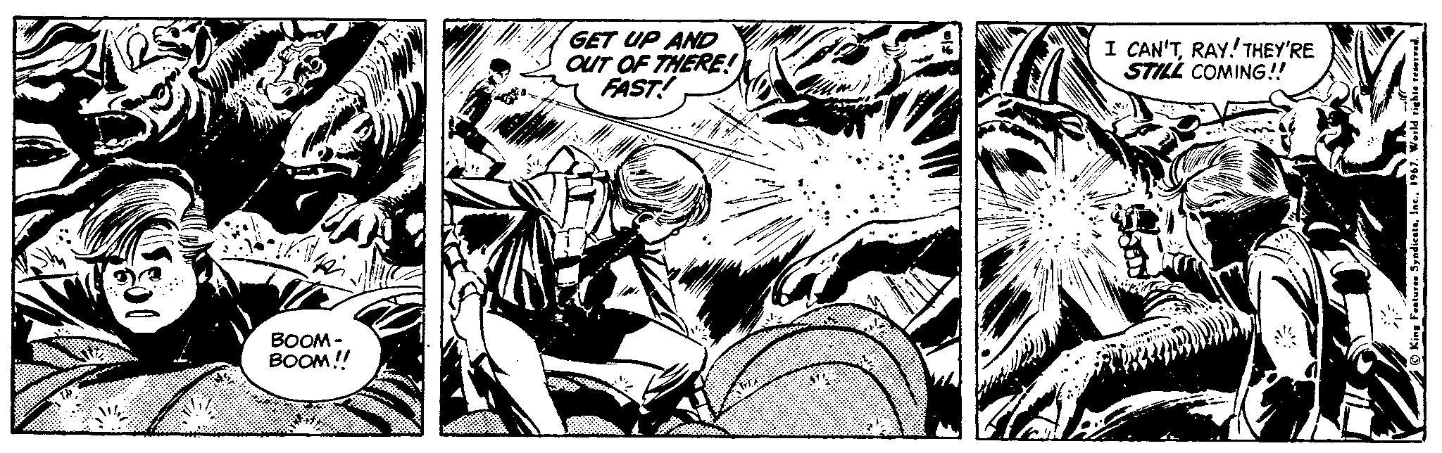 Fictional character OCR: GET UP AND OUT OF THERE! FAST! I CAN'TRAY! THEY'RE STILL COMING! BOOM- BOOM! GET UP AND OUT OF THERE! FAST! I CAN'TRAY! THEY'RE STILL COMING! BOOM- BOOM!
