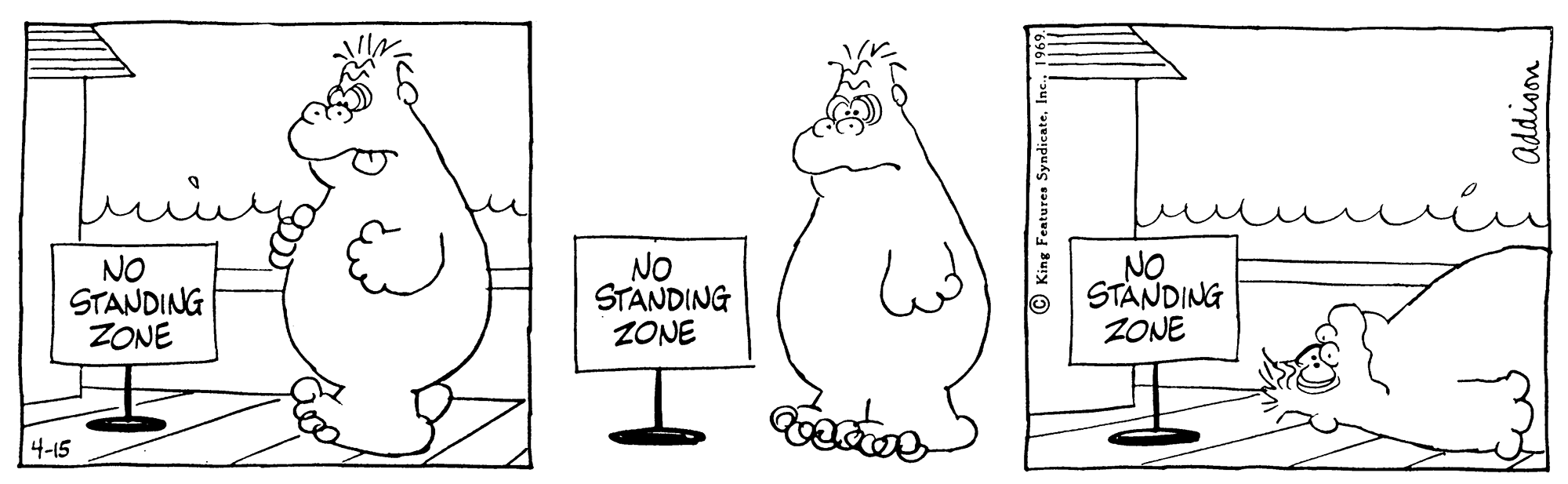 Illustration OCR: NO STANDING ZONE NO STANDING ZONE NO STANDING ZONE 4-15 Addioon NO STANDING ZONE NO STANDING ZONE NO STANDING ZONE 4-15 Addioon