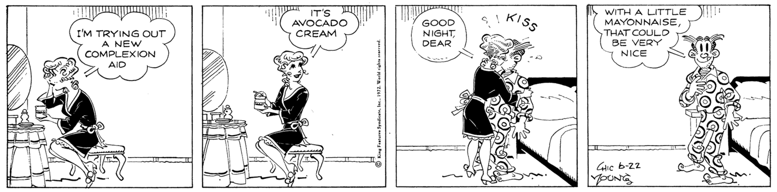 Parallel OCR: IT'S AVOCADO CREAM WITH A LITTLE KISS MAYONNAISETHAT COULD BE VERY NICE GOOD I'M TRYING OUT A NEW COMPLEXION NIGHT DEAR AID GHIC b-22 YOUNG IT'S AVOCADO CREAM WITH A LITTLE KISS MAYONNAISETHAT COULD BE VERY NICE GOOD I'M TRYING OUT A NEW COMPLEXION NIGHT DEAR AID GHIC b-22 YOUNG