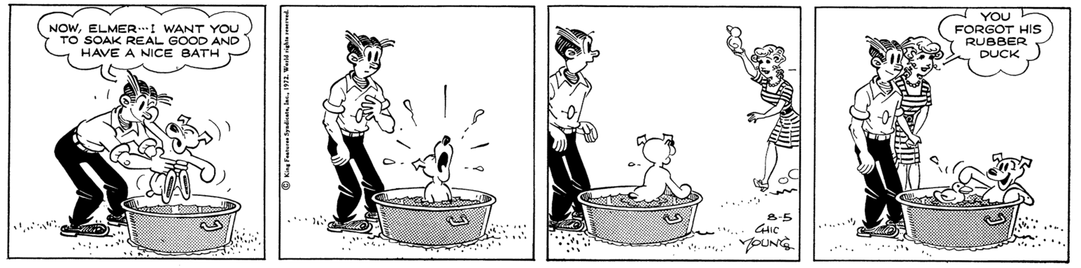 Drawing OCR: NOWELMER..! WANT YOU TO SOAK REAL GOOD AND HAVE A NICE BATH YOU FORGOT HIS RUBBER DUCK 8-5 ...* . OUNG .... ". NOWELMER..! WANT YOU TO SOAK REAL GOOD AND HAVE A NICE BATH YOU FORGOT HIS RUBBER DUCK 8-5 ...* . OUNG .... ".