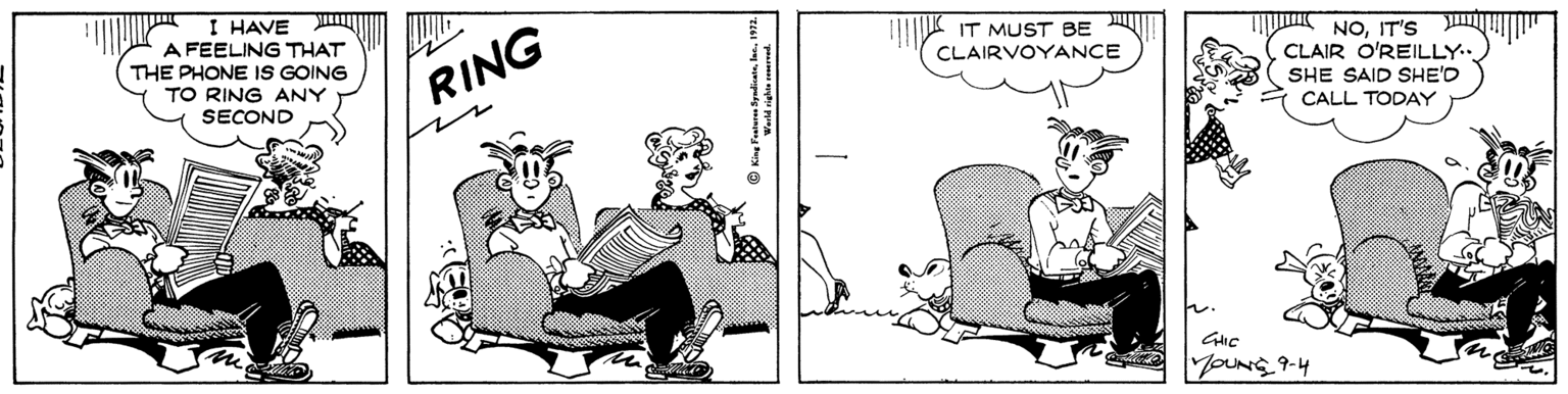 Animated cartoon OCR: I HAVE A FEELING THAT THE PHONE IS GOING IT MUST BE CLAIRVOYANCE RING NOIT'S CLAIR O'REILLY SHE SAID SHE'D TO RING ANY SECOND CALL TODAY YOUNS 9-4 I HAVE A FEELING THAT THE PHONE IS GOING IT MUST BE CLAIRVOYANCE RING NOIT'S CLAIR O'REILLY SHE SAID SHE'D TO RING ANY SECOND CALL TODAY YOUNS 9-4