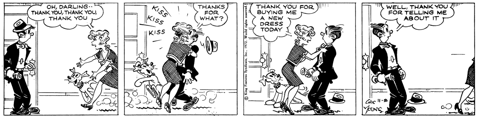 Illustration OCR: THANK YOU FOR Y: BUYING ME A NEW DRESS TODAY WELLTHANK YOU FOR TELLING ME ABOUT IT OHDARLING THANK YOUTHANK YOU KISS THANKS FOR <ISS WHAT? KISS THANK YOU FOR Y: BUYING ME A NEW DRESS TODAY WELLTHANK YOU FOR TELLING ME ABOUT IT OHDARLING THANK YOUTHANK YOUTHANK YOU KISS THANKS FOR <ISS WHAT? KISS