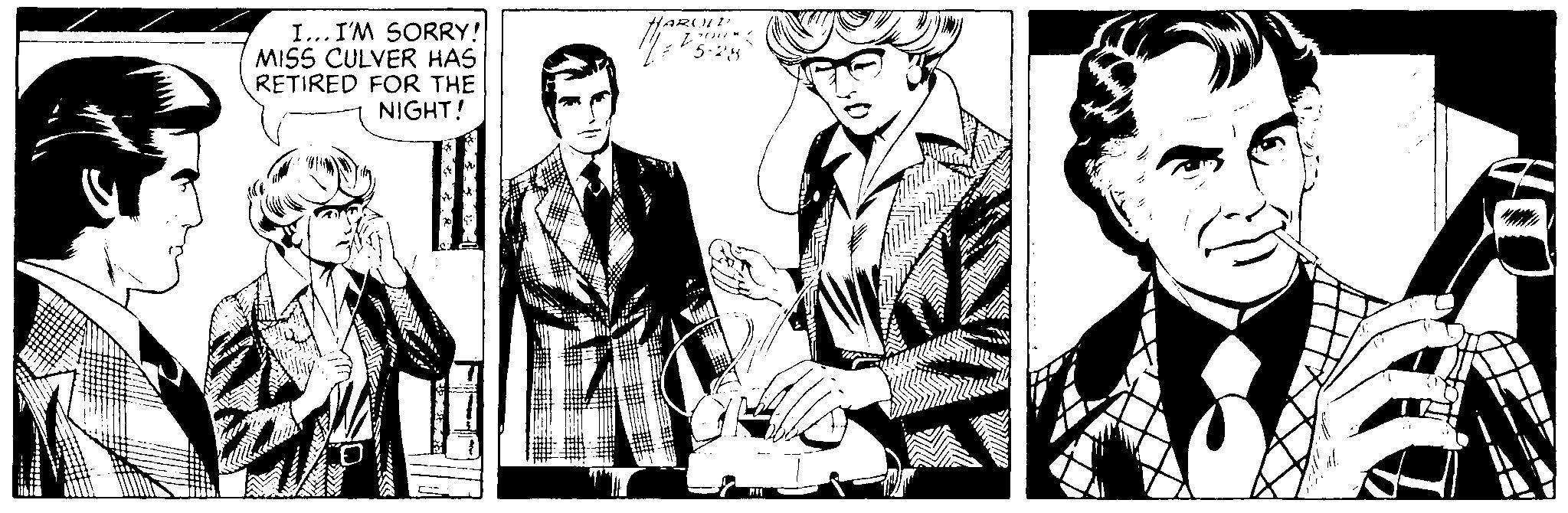 Monochrome OCR: HARU I... I'M SORRY! MISS CULVER HAS RETIRED FOR THE NIGHT! HARU I... I'M SORRY! MISS CULVER HAS RETIRED FOR THE NIGHT!