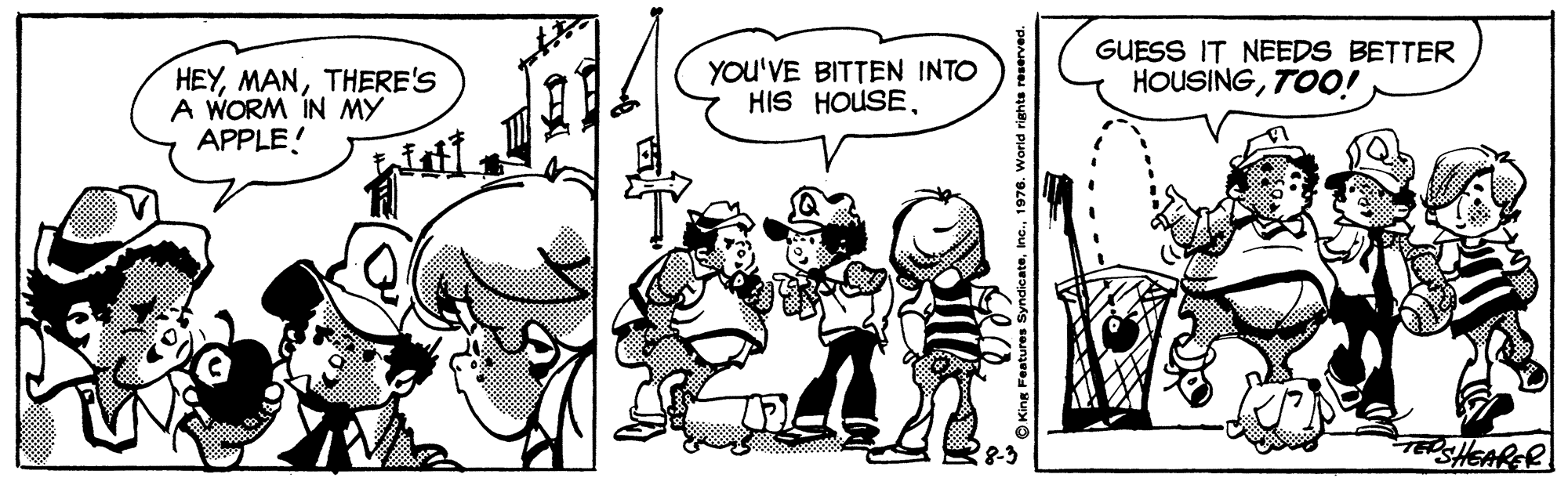 Line OCR: HEYTHERE'S A WORM IN MY APPLE! YOU'VE BITTEN INTO HIS HOUSEGUESS IT NEEDS BETTER HOUSINGTOO! SHEAKEK. HEYTHERE'S A WORM IN MY APPLE! YOU'VE BITTEN INTO HIS HOUSEGUESS IT NEEDS BETTER HOUSINGTOO! SHEAKEK.