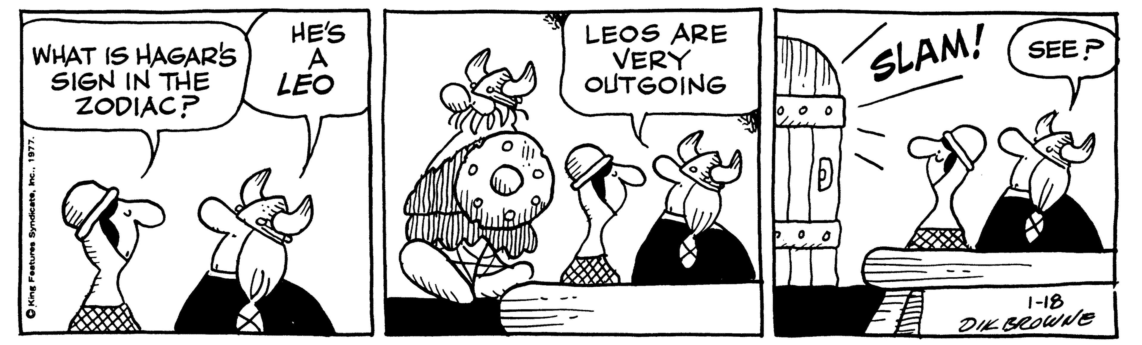 Interaction OCR: WHAT IS HAGAR5 SIGN IN THE ZODIAC? HE'S A LEO LEOS ARE VERY OUTGOING SEE? SLAM! 1-18 DIK BROWNEe O King Features Syndicate1977 WHAT IS HAGAR5 SIGN IN THE ZODIAC? HE'S A LEO LEOS ARE VERY OUTGOING SEE? SLAM! 1-18 DIK BROWNEe O King Features Syndicate