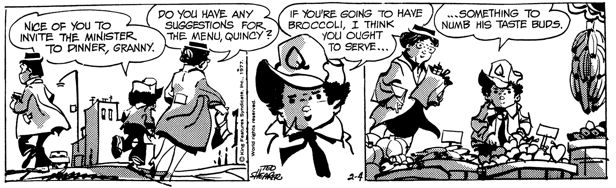 Interaction OCR: DO YOU HAVE ANY SUGGESTIONS FOR THE MENUQUINCY IF YOU'RE GOING TO HAVE BROCCOLII THINK YOU OUGHT TO SERVE... ..SOMETHING TO NUMB HIS TASTE BUDSNICE OF YOU TO INVITE THE MINISTER TO DINNERGRANNY. SHEARR 2-4 DO YOU HAVE ANY SUGGESTIONS FOR THE MENUQUINCY IF YOU'RE GOING TO HAVE BROCCOLII THINK YOU OUGHT TO SERVE... ..SOMETHING TO NUMB HIS TASTE BUDSNICE OF YOU TO INVITE THE MINISTER TO DINNERGRANNY. SHEARR 2-4