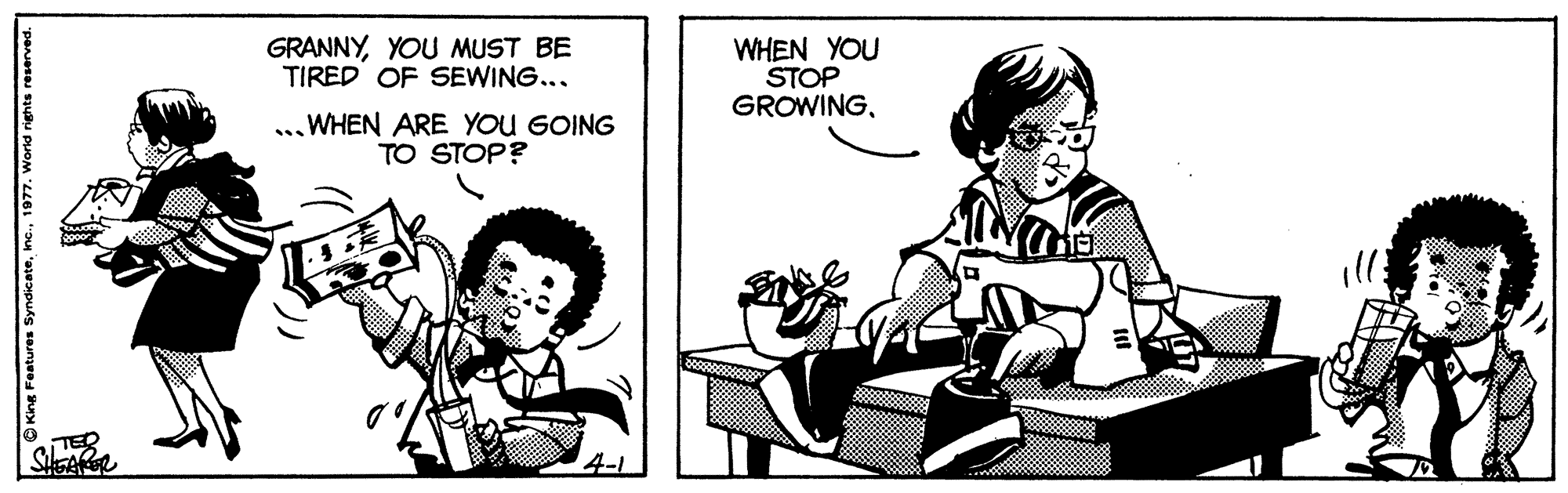 Mammal OCR: GRANNYYOU MUST BE TIRED OF SEWING... WHEN YOU STOP GROWING... WHEN ARE YOU GOING TO STOP? TER GRANNYYOU MUST BE TIRED OF SEWING... WHEN YOU STOP GROWING... WHEN ARE YOU GOING TO STOP? TER