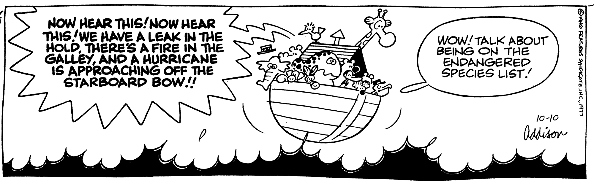 Symbol OCR: NOW HEAR THIS!NOW HEAR THIS WE HAVE A LEAK IN THE HOLDTHERE'S A FIRE IN THE GALLEYAND A HURRICANE IS APPROACHING OFF THE STARBOARD BOW!! WOW! TALK ABOUT BEING ON THE ENDANGERED SPECIES LIST. 10-10 Addison NOW HEAR THIS ! NOW HEAR THIS WE HAVE A LEAK IN THE HOLDTHERE'S A FIRE IN THE GALLEYAND A HURRICANE IS APPROACHING OFF THE STARBOARD BOW !! WOW ! TALK ABOUT BEING ON THE ENDANGERED SPECIES LIST . 10-10 Addison