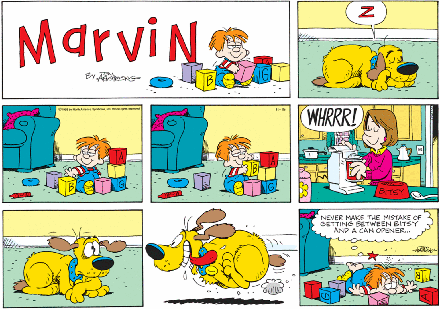 Graphics OCR: MarviN BY ARONG WHRRR! ©1998 by North America SyndcaleInc. World rights reserved II-IS BITSY NEVER MAKE THE MISTAKE OF GETTING BETWEEN BITSY AND A CAN OPENER.. MarviN BY ARONG WHRRR! ©1998 by North America SyndcaleInc. World rights reserved II-IS BITSY NEVER MAKE THE MISTAKE OF GETTING BETWEEN BITSY AND A CAN OPENER..