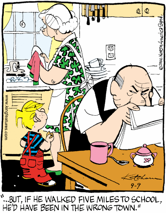 Drawing OCR: Letchana 9-9 "...BUTHE'D HAVE BEEN IN THE WRONG TOWN." 240NoRTHAnerica Synd. ?? www.kingfeatures.com Letchana 9-9 "...BUTIF HE WALKED FIVE MILESTO SCHOOLHE'D HAVE BEEN IN THE WRONG TOWN." 240NoRTHAnerica Synd. ? ? www.kingfeatures.com