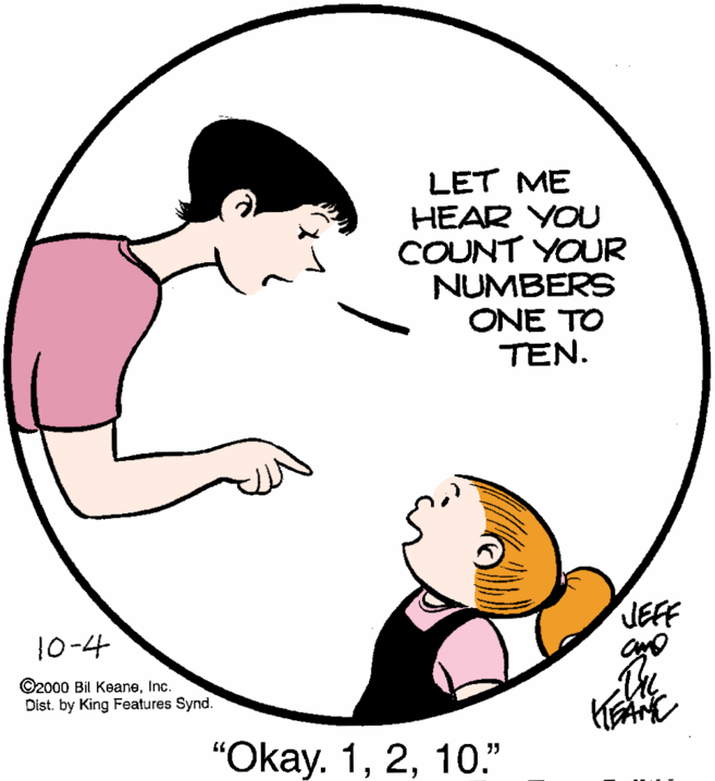 Mammal OCR: LET ME HEAR YOU COUNT YOUR NUMBERS ONE TO TEN. ©2000 Bil KeaneInc. Dist. by King Features Synd. "?kay. 110." LET ME HEAR YOU COUNT YOUR NUMBERS ONE TO TEN. ©2000 Bil KeaneInc. Dist. by King Features Synd. "?kay. 1