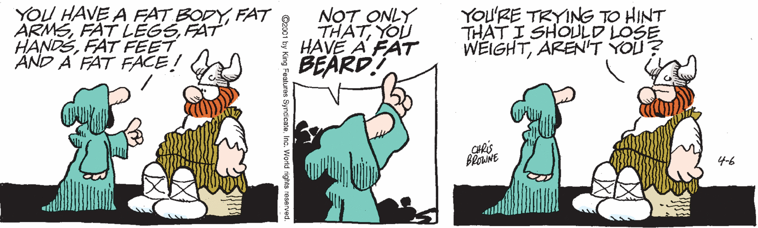 Writing OCR: YOU HAVE A FAT BODYFAT ARMSFAT HANDSFAT FEET ÄND A' FAT FACE! NOT ONLY THATYOU HAVE A FAT YOu'RE TRYING TO HINT THAT I SHOULD LOSE WEIGHTAREN'T YOU? BEÄRD! CHRIS BlowNE 4-6 YOU HAVE A FAT BODYFAT ARMSFAT LÉGSFAT HANDSFAT FEET ÄND A' FAT FACE! NOT ONLY THATYOU HAVE A FAT YOu'RE TRYING TO HINT THAT I SHOULD LOSE WEIGHTAREN'T YOU? BEÄRD! CHRIS BlowNE 4-6