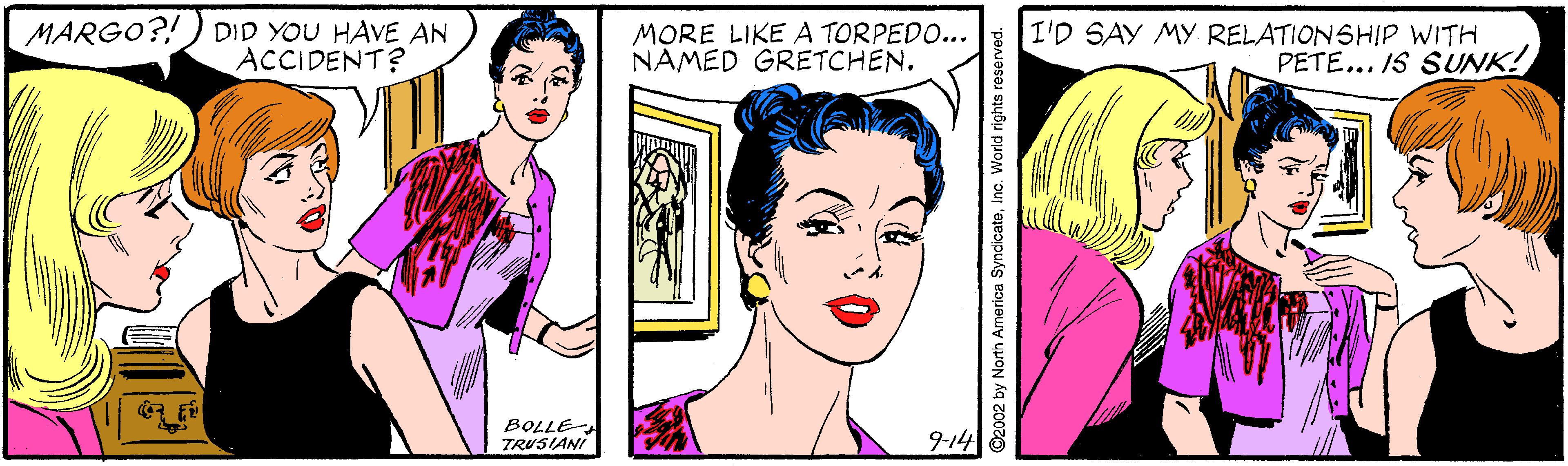 Human body OCR: MARGO?! DID YOU HAVE AN ACCIDENT? MORE LIKE A TORPEDO... NAMED GRETCHEN. I'D SAY MY RELATIONSHIP WITH PETE... IS SUNK! BOLLE TRUSIANI 914 MARGO?! DID YOU HAVE AN ACCIDENT? MORE LIKE A TORPEDO... NAMED GRETCHEN. I'D SAY MY RELATIONSHIP WITH PETE... IS SUNK! BOLLE TRUSIANI 914
