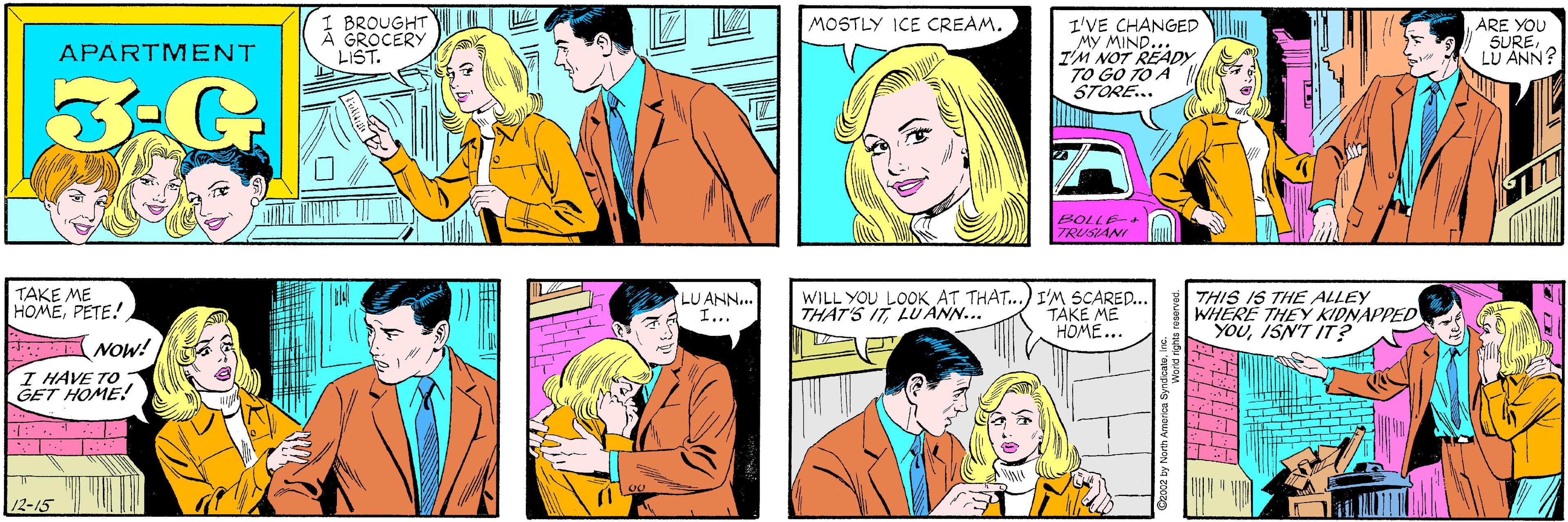 Art OCR: I BROUGHT A GROCERY LIST. MOSTLY ICE CREAM. APARTMENT 3-G I'VE CHANGED MY MIND... I'M NOT READYTO GO TO A STORE.. ARE YOU SURELU ANN? TAKE ME HOMEPETE! R NOw! I HAVE TO GET HOME! BOLLE- TRUSIANI 12-15 LU ANN... I... WILL YOU LOOK AT THAT...) I'M SCARED... TAKE ME HOME... THIS IS THE ALLEY WHERE THEY KIDNAPPED YOUISN'T IT? THAT'S ITLUANN... I BROUGHT A GROCERY LIST. MOSTLY ICE CREAM. APARTMENT 3-G I'VE CHANGED MY MIND... I'M NOT READYTO GO TO A STORE.. ARE YOU SURELU ANN? TAKE ME HOMEPETE! R NOw! I HAVE TO GET HOME! BOLLE- TRUSIANI 12-15 LU ANN... I... WILL YOU LOOK AT THAT...) I'M SCARED... TAKE ME HOME... THIS IS THE ALLEY WHERE THEY KIDNAPPED YOUISN'T IT? THAT'S IT