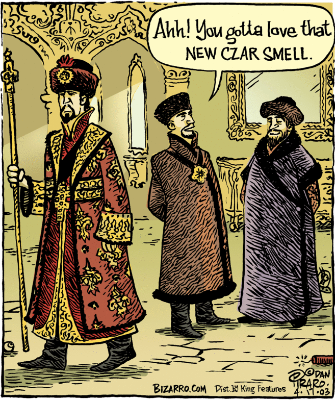 Illustration OCR: Ahh! You gotta love that NEW CZAR SMELL. BIZARRO.COM Dist.W King Features 2. -03 Ahh! You gotta love that NEW CZAR SMELL. BIZARRO.COM Dist.W King Features 2. -03