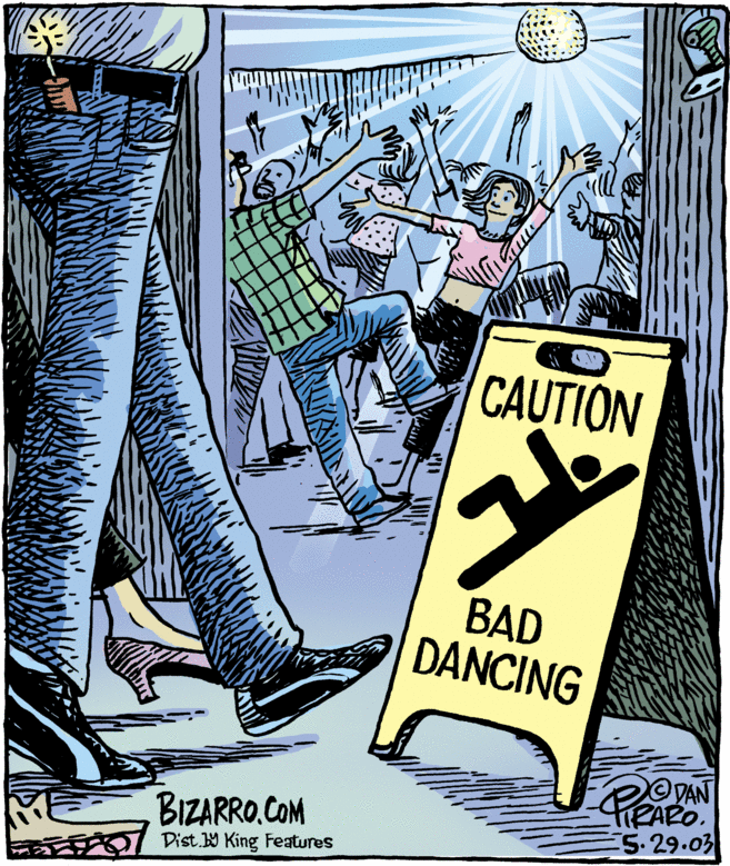 Vintage advertisement OCR: CAUTION BAD DANCING OVAN IRARO. 5-29.03 BIZARRO.COM Dist W King Features CAUTION BAD DANCING OVAN IRARO. 5-29.03 BIZARRO.COM Dist W King Features
