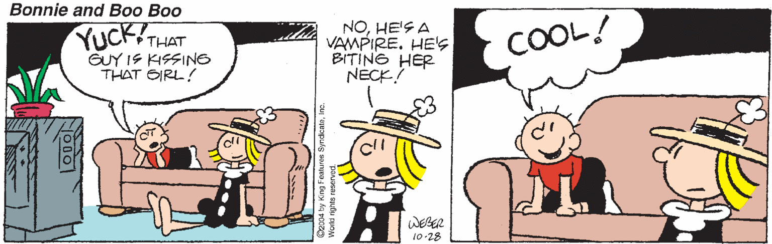 Handwriting OCR: Bonnie and Boo Boo NOHE'S A VAMPIRE. HE'S BITING HER NECK! Yuck?THAT COOL! GUY IS KISSING THAT SIRL! WEBER 10-28 2004 by King Features SyndicateInc. Norkd rights reservedBonnie and Boo Boo NOHE'S A VAMPIRE. HE'S BITING HER NECK! Yuck?THAT COOL! GUY IS KISSING THAT SIRL! WEBER 10-28 2004 by King Features SyndicateInc. Norkd rights reserved