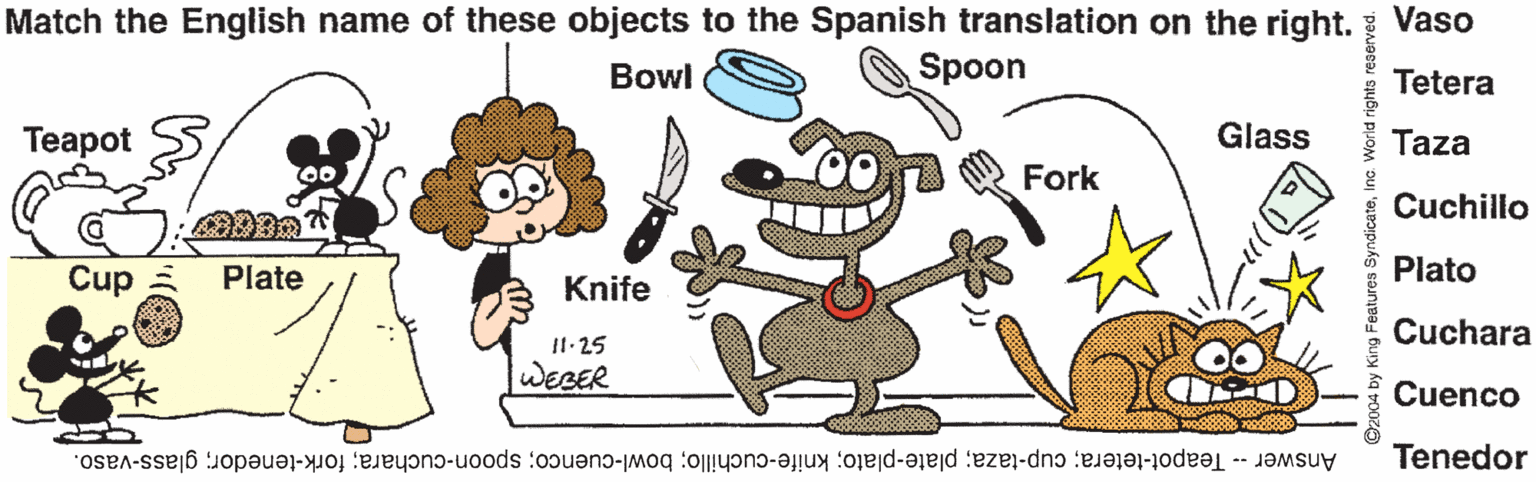 Handwriting OCR: Match the English name of these objects to the Spanish translation on the right. Vaso Bowl Spoon Tetera ?e?pot Glass Taza Fork Cuchillo Cup Plate Knife Plato Cuchara I1- 25 WEBER Cuenco Answer -- Teapot-tetera; cup-taza; plate-plato; knife-cuchillo; bowl-cuenco; spoon-cuchara; fork-tenedor; glass-vaso. Tenedor Match the English name of these objects to the Spanish translation on the right. Vaso Bowl Spoon Tetera ?e?pot Glass Taza Fork Cuchillo Cup Plate Knife Plato Cuchara I1- 25 WEBER Cuenco Answer -- Teapot-tetera; cup-taza; plate-plato; knife-cuchillo; bowl-cuenco; spoon-cuchara; fork-tenedor; glass-vaso. Tenedor