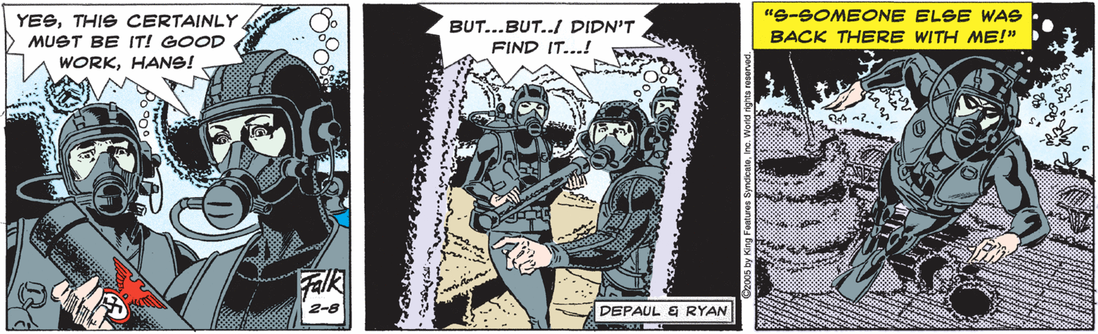 Drawing OCR: "S-SOMEONE ELSE WAS YESTHIS CERTAINLY MUST BE IT! GOOD BUT...BUT../ DIDN'T FIND IT...! BACK THERE WITH ME!" WORKHANS! Falk 2-8 DEPAUL & RYAN "S-SOMEONE ELSE WAS YESTHIS CERTAINLY MUST BE IT! GOOD BUT...BUT../ DIDN'T FIND IT...! BACK THERE WITH ME!" WORKHANS! Falk 2-8 DEPAUL & RYAN