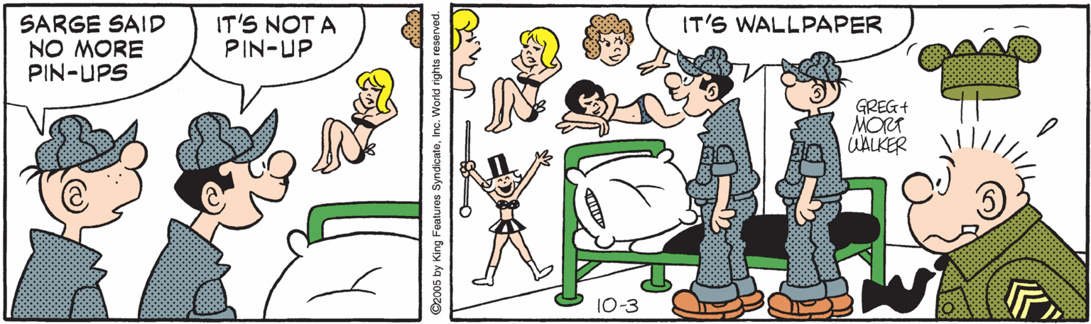Gesture OCR: SARGE SAID NO MORE PIN-UPS IT'S NOT A PIN-UP IT'S WALLPAPER GREG+ MORT UALKER 10-3 SARGE SAID NO MORE PIN-UPS IT'S NOT A PIN-UP IT'S WALLPAPER GREG+ MORT UALKER 10-3
