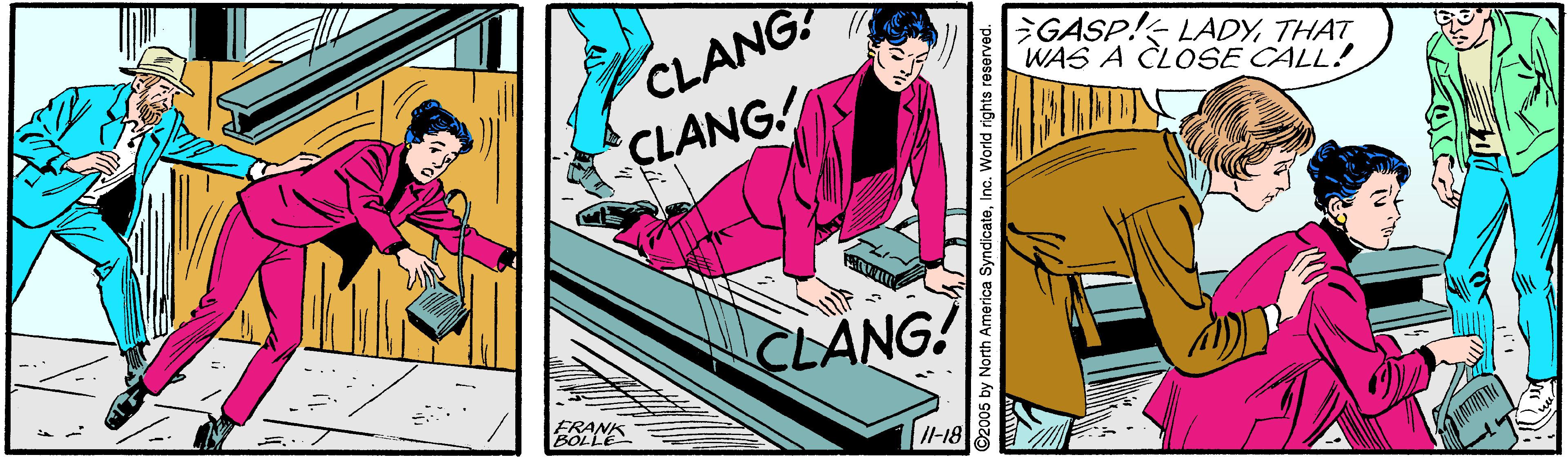 Design OCR: CLANG? GASP! LADYTHAT WAS A CLOSE CALL! CLANG! CLANG! FRAN BOLLE Il-188 CLANG? GASP! LADYTHAT WAS A CLOSE CALL! CLANG! CLANG! FRAN BOLLE Il-188