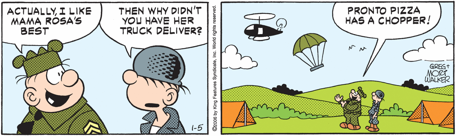 Parallel OCR: ACTUALLYI LIKE MAMA RÓSA'S BEST THEN WHY DIDN'T YOU HAVE HER TRUCK DELIVER? PRONTO PIZZA HAS A CHOPPER! GREG+ MORT WALKER 1-5 ©2006 by King Features SyndicateInc. World rights reserved. ACTUALLYI LIKE MAMA RÓSA'S BEST THEN WHY DIDN'T YOU HAVE HER TRUCK DELIVER? PRONTO PIZZA HAS A CHOPPER! GREG+ MORT WALKER 1-5 ©2006 by King Features SyndicateInc. World rights reserved.
