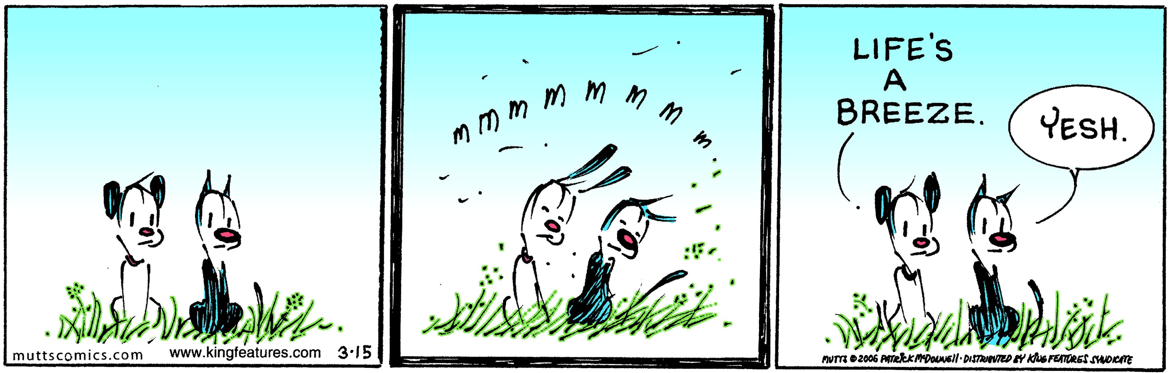 Circle OCR: LIFE'S A BREEZE. m m m m m YESH. muttscomics.com www.kingfeatures.com 3.15 LIFE'S A BREEZE. m m m m m YESH. muttscomics.com www.kingfeatures.com 3.15