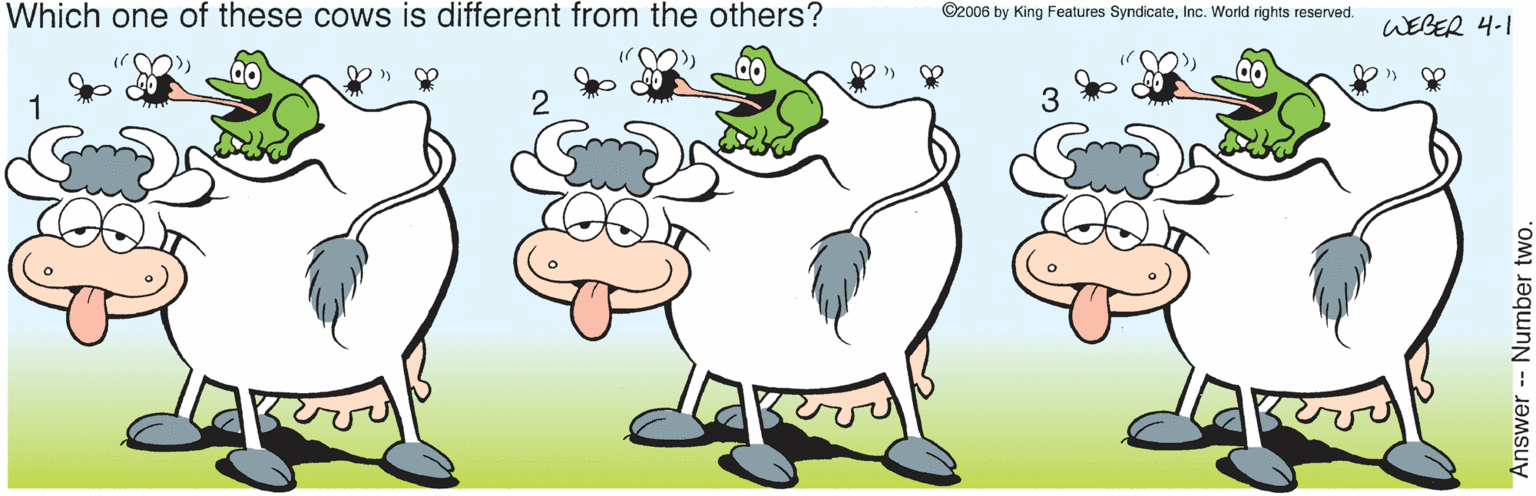 Gesture OCR: Which one of these cows is different from the others? ©2006 by King Features SyndicateInc. World rights reserved. WEBER 4-1 1 Answer -- Number two. Which one of these cows is different from the others? ©2006 by King Features SyndicateInc. World rights reserved. WEBER 4-1 1 Answer -- Number two.