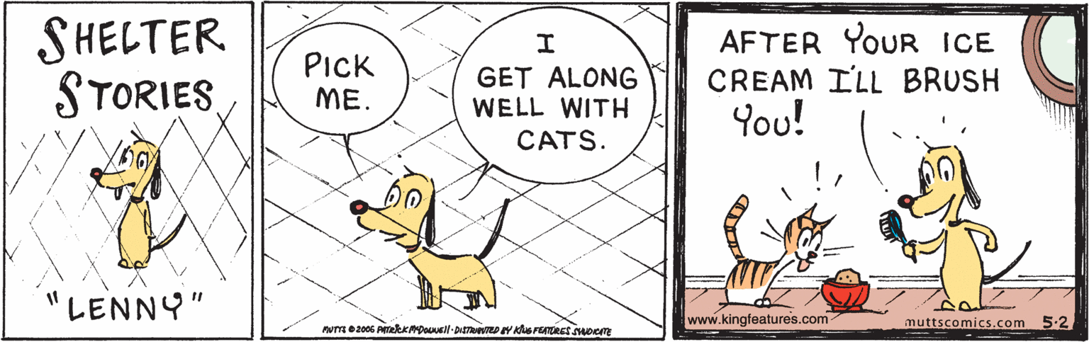 Font OCR: SHELTER STORIESAFTER YOUR ICE CREAM ILL BRUSH You! Pick ME. GET ALONG WELL WITH CATS. LENNY" www.kingfeatures.com- muttscomics.com 5.2 SHELTER STORIESAFTER YOUR ICE CREAM ILL BRUSH You! Pick ME. GET ALONG WELL WITH CATS. LENNY" www.kingfeatures.com- muttscomics.com 5.2