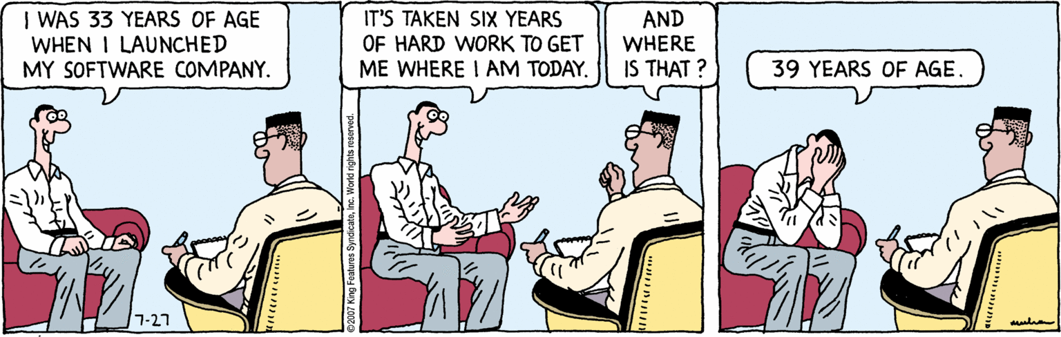 Rectangle OCR: | WAS 33 YEARS OF AGE WHEN I LAUNCHED MY SOFTWARE COMPANY. IT'S TAKEN SIX YEARS OF HARD WORK TO GET ME WHERE I AM TODAY. AND WHERE IS THAT ? 39 YEARS OF AGE. 7-27 | WAS 33 YEARS OF AGE WHEN I LAUNCHED MY SOFTWARE COMPANY. IT'S TAKEN SIX YEARS OF HARD WORK TO GET ME WHERE I AM TODAY. AND WHERE IS THAT ? 39 YEARS OF AGE. 7-27