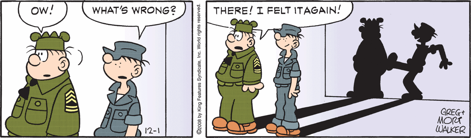 Font OCR: ? ow! WHAT'S WRONG? THERE! I FELT ITAGAIN! GREG+ MORT WALKER 12-1 ? ow! WHAT'S WRONG? THERE! I FELT ITAGAIN! GREG+ MORT WALKER 12-1
