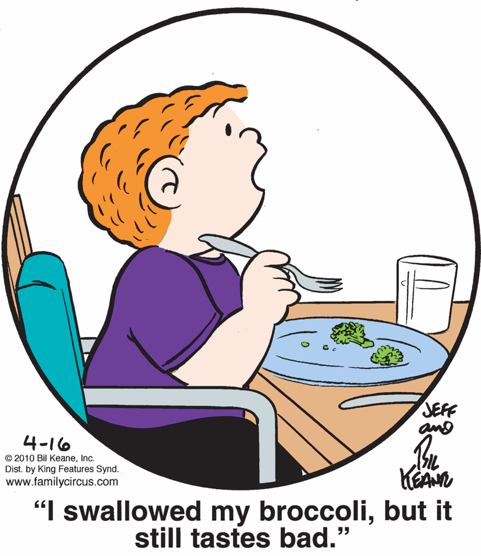 Gesture OCR: JEFF 4-16 © 2010 Bil KeaneInc. Dist. by King Features Synd. www.familycircus.com "I swallowed my broccolibut it still tastes bad." JEFF 4-16 © 2010 Bil KeaneInc. Dist. by King Features Synd. www.familycircus.com "I swallowed my broccolibut it still tastes bad."
