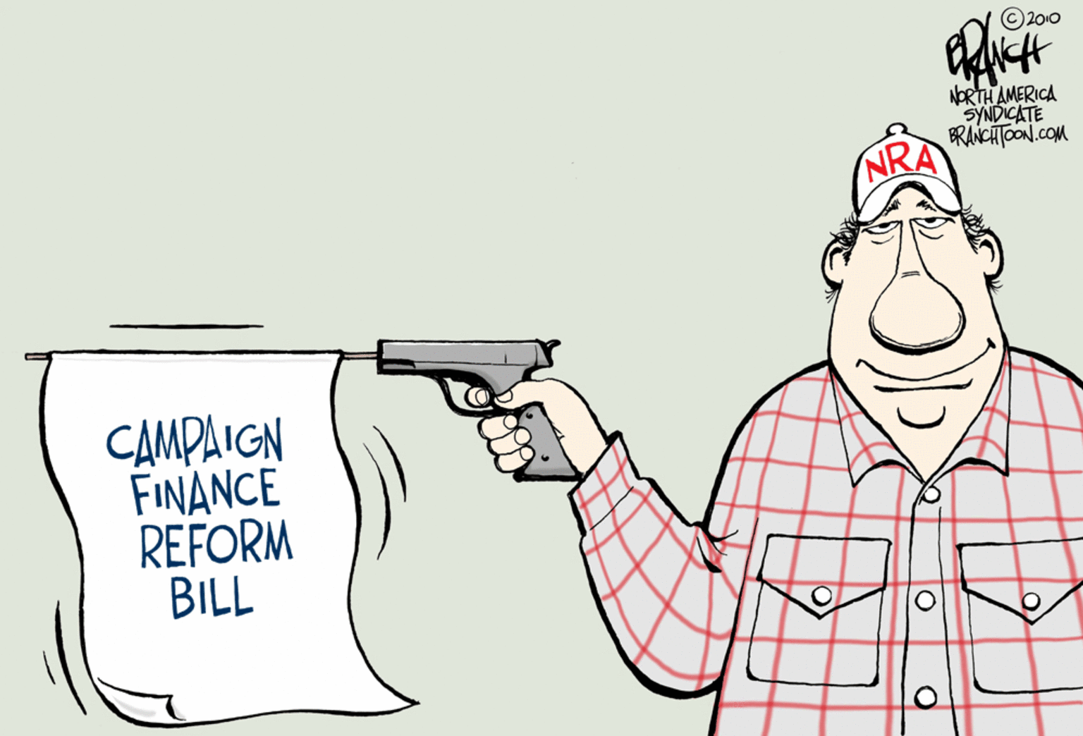 Illustration OCR: © 2010 NORTH AMERICA SYNDICATE BRANCHTOON.COM NRA CAMPAIGN FINANCE REFORM BILL © 2010 NORTH AMERICA SYNDICATE BRANCHTOON.COM NRA CAMPAIGN FINANCE REFORM BILL