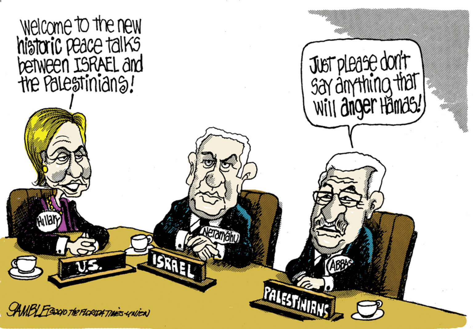 Art OCR: welcome to the new historic peace talks between ISRAEL and the PalEStinians! JET please dor't say ånything thar Will anger H?mas!) Hilary ISKREL US. PALESTINIRNS welcome to the new historic peace talks between ISRAEL and the PalEStinians! JET please dor't say ånything thar Will anger H?mas!) Hilary ISKREL US. PALESTINIRNS